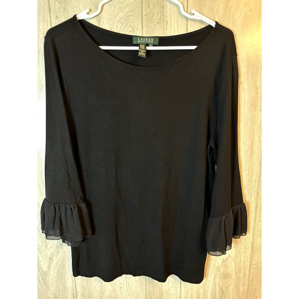 Lauren Ralph Lauren Black Knit Ruffle Top Womens M Medium
